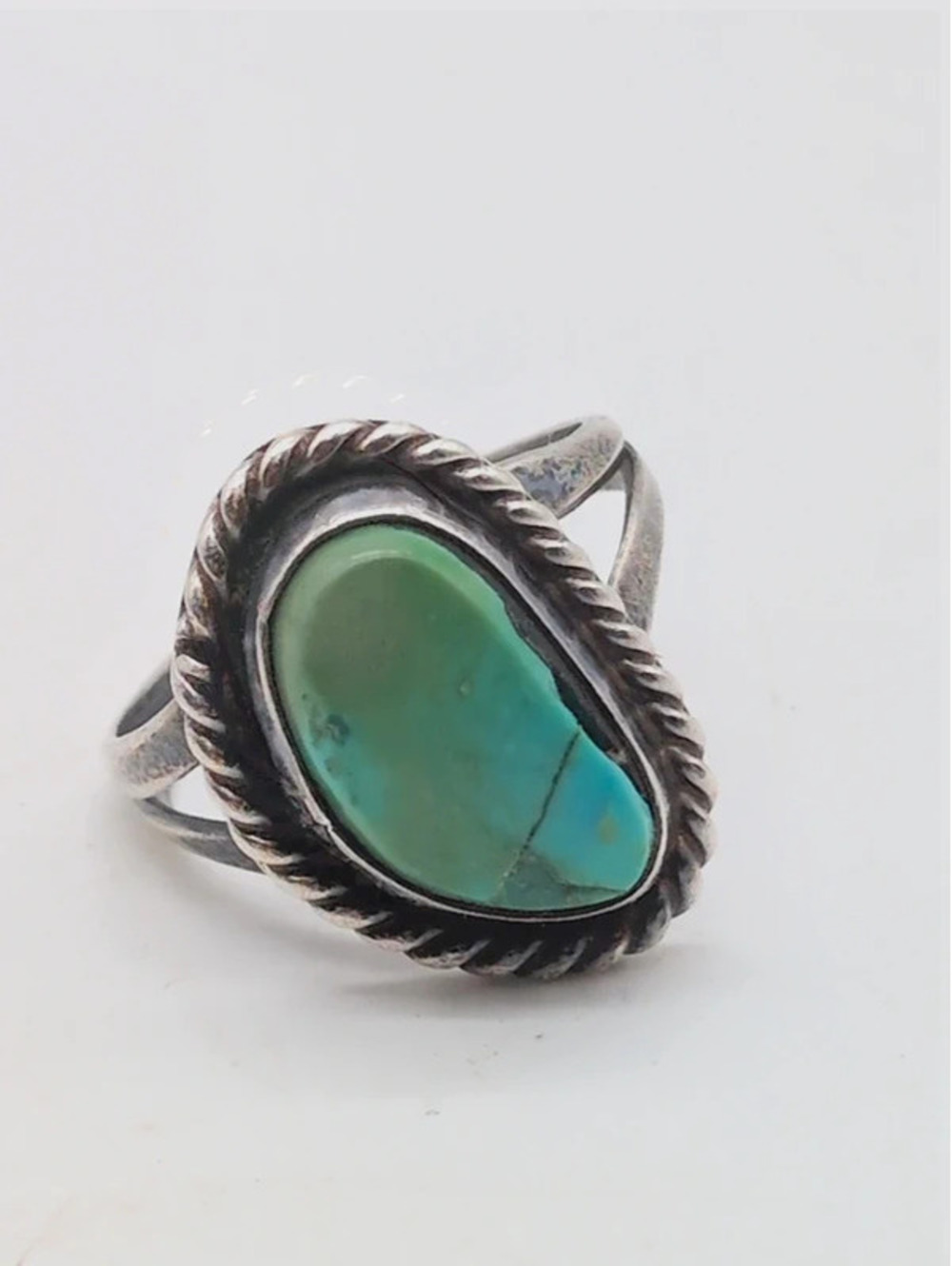 Vintage Southwestern Sterling Silver Green Turquoise Split Shank Ring